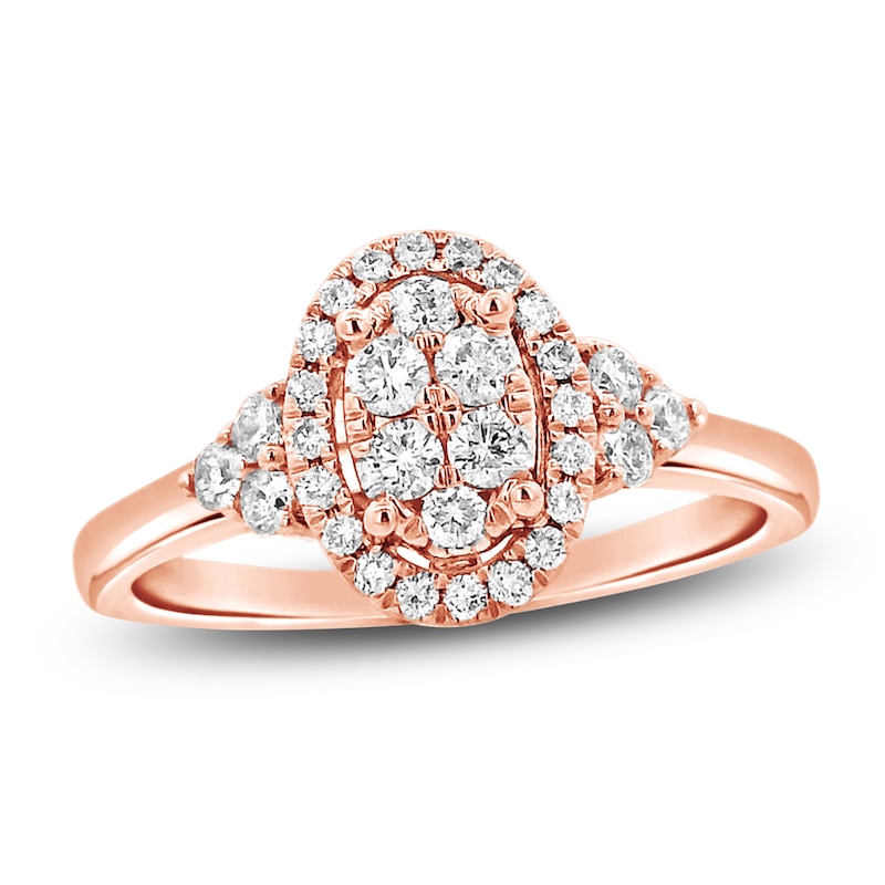Main Image 1 of Multi-Diamond Oval Halo Promise Ring 3/8 ct tw 10K Rose Gold