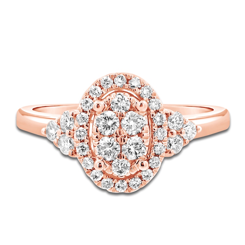 Main Image 3 of Multi-Diamond Oval Halo Promise Ring 3/8 ct tw 10K Rose Gold