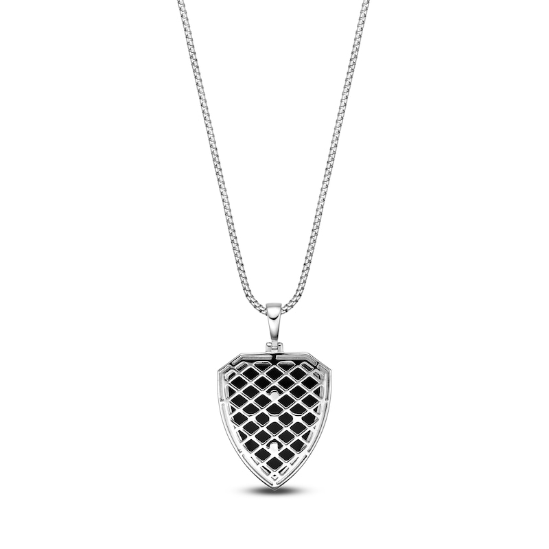 Main Image 3 of Men's Natural Black Onyx & Diamond Wolf Shield Necklace 1/4 ct tw Sterling Silver 24"
