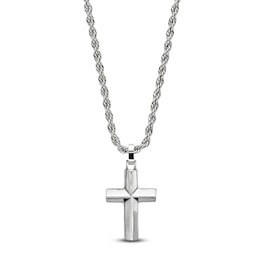 Men's Beveled Cross Necklace Stainless Steel 22"