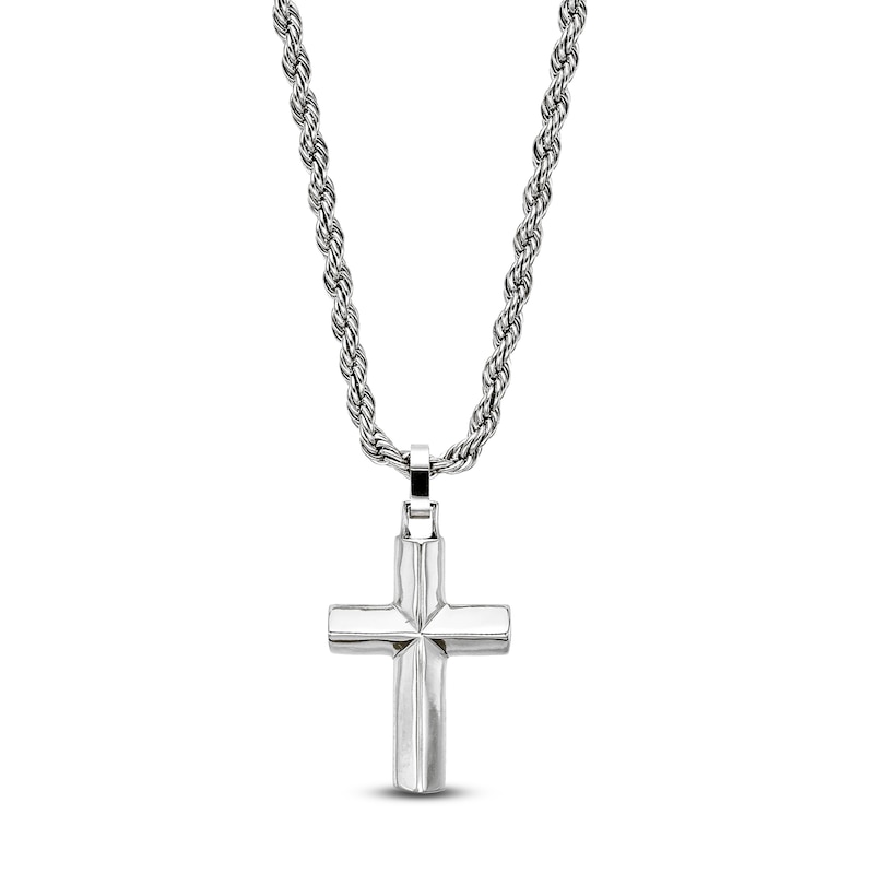 Main Image 2 of Men's Beveled Cross Necklace Stainless Steel 22"