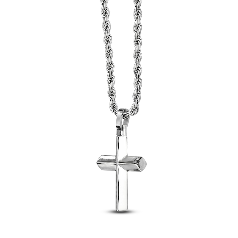 Main Image 3 of Men's Beveled Cross Necklace Stainless Steel 22"