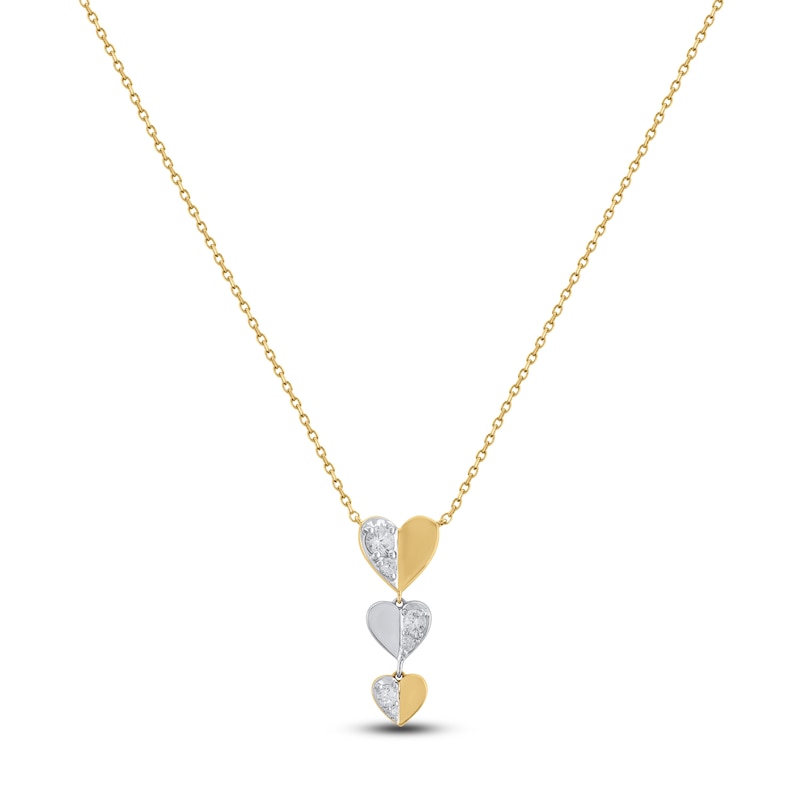 Main Image 1 of Multi-Diamond Heart Trio Drop Necklace 1/5 ct tw 10K Yellow Gold & Sterling Silver 18"