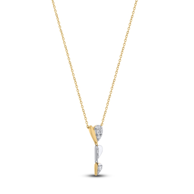 Main Image 2 of Multi-Diamond Heart Trio Drop Necklace 1/5 ct tw 10K Yellow Gold & Sterling Silver 18"