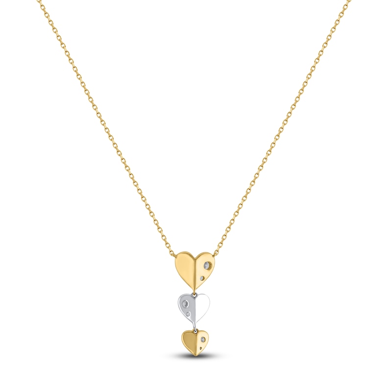 Main Image 3 of Multi-Diamond Heart Trio Drop Necklace 1/5 ct tw 10K Yellow Gold & Sterling Silver 18"