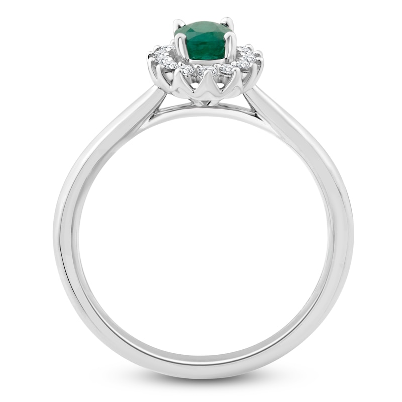 Main Image 2 of Oval-Cut Natural Emerald & Diamond Halo Ring 1/8 ct tw 14K White Gold