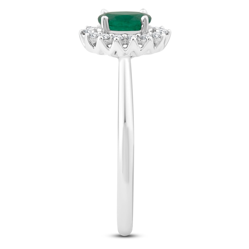 Main Image 3 of Oval-Cut Natural Emerald & Diamond Halo Ring 1/8 ct tw 14K White Gold