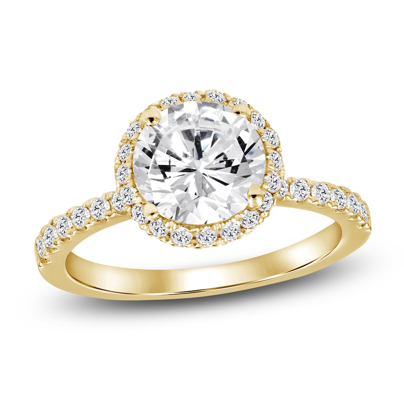 Main Image 1 of Round-Cut Lab-Grown Diamond Halo Engagement Ring 2-3/4 ct tw 18K Yellow Gold