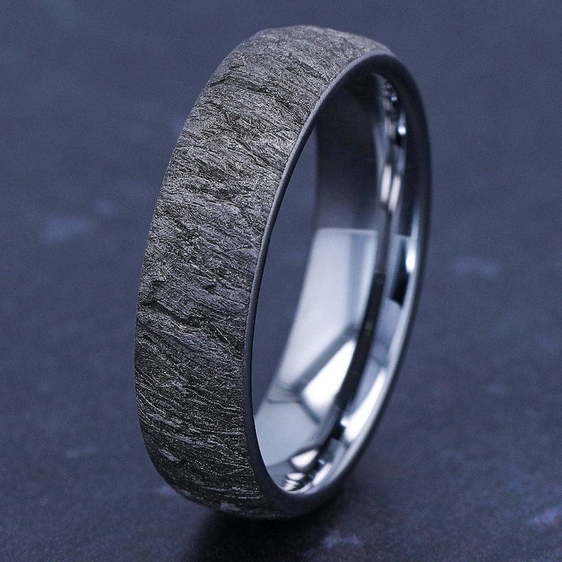 Main Image 4 of Men's Lava Rock Pattern Comfort-Fit Wedding Band Tungsten Carbide 6mm