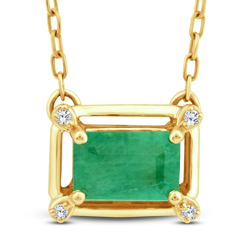 Main Image 1 of Rectangle-Cut Emerald & Diamond Accent Necklace 10K Yellow Gold 18"