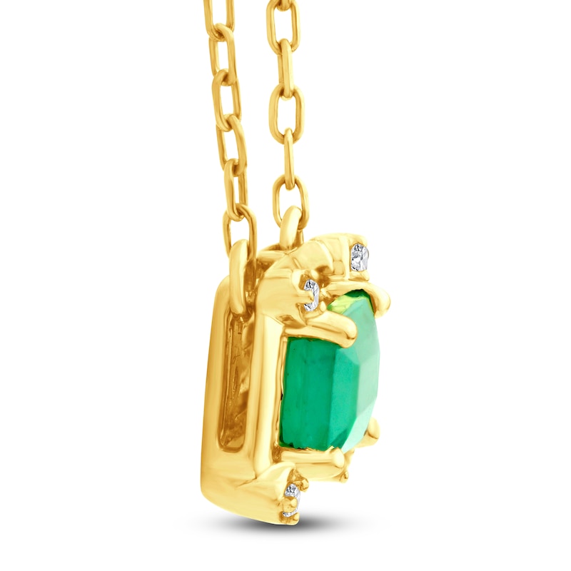 Main Image 2 of Rectangle-Cut Emerald & Diamond Accent Necklace 10K Yellow Gold 18"