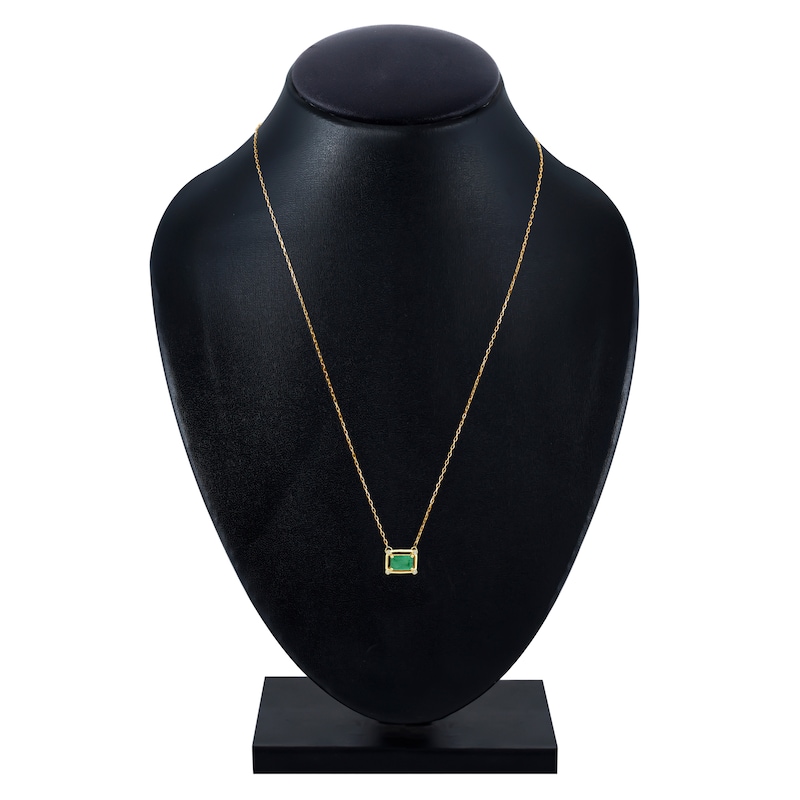 Main Image 3 of Rectangle-Cut Emerald & Diamond Accent Necklace 10K Yellow Gold 18"