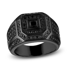 1933 by Esquire Men's Square-Cut Black Diamond Ring 1-1/2 ct tw Black Ion-Plated Sterling Silver
