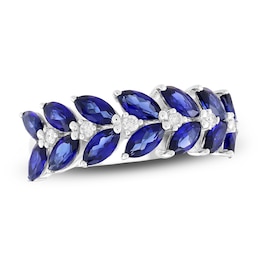 Marquise-Cut Blue Lab-Created Sapphire & Diamond Leaves Ring 1/10 ct tw 14K White Gold