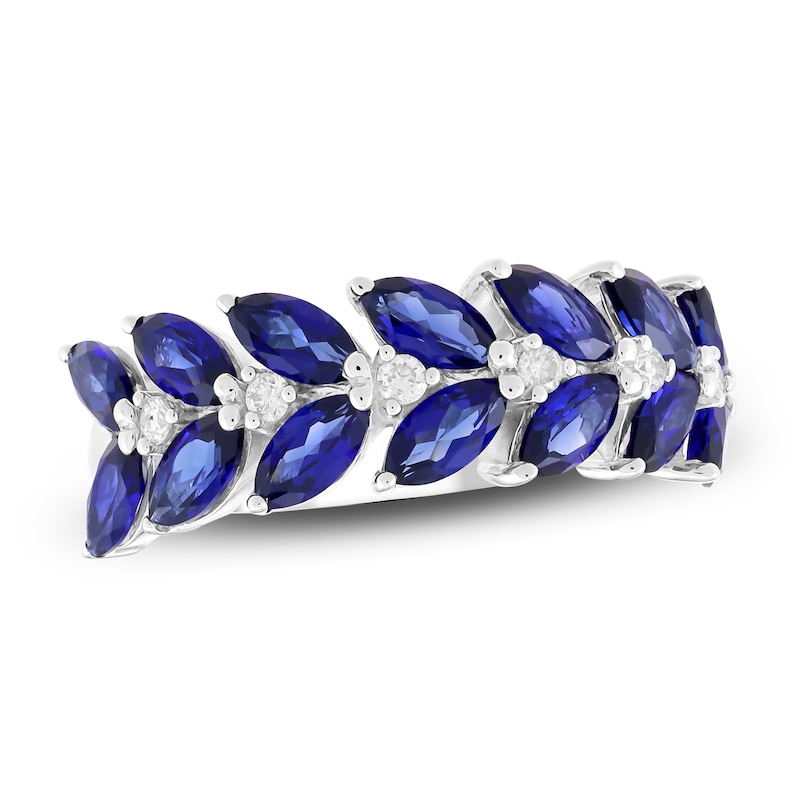 Main Image 1 of Marquise-Cut Blue Lab-Created Sapphire & Diamond Leaves Ring 1/10 ct tw 14K White Gold