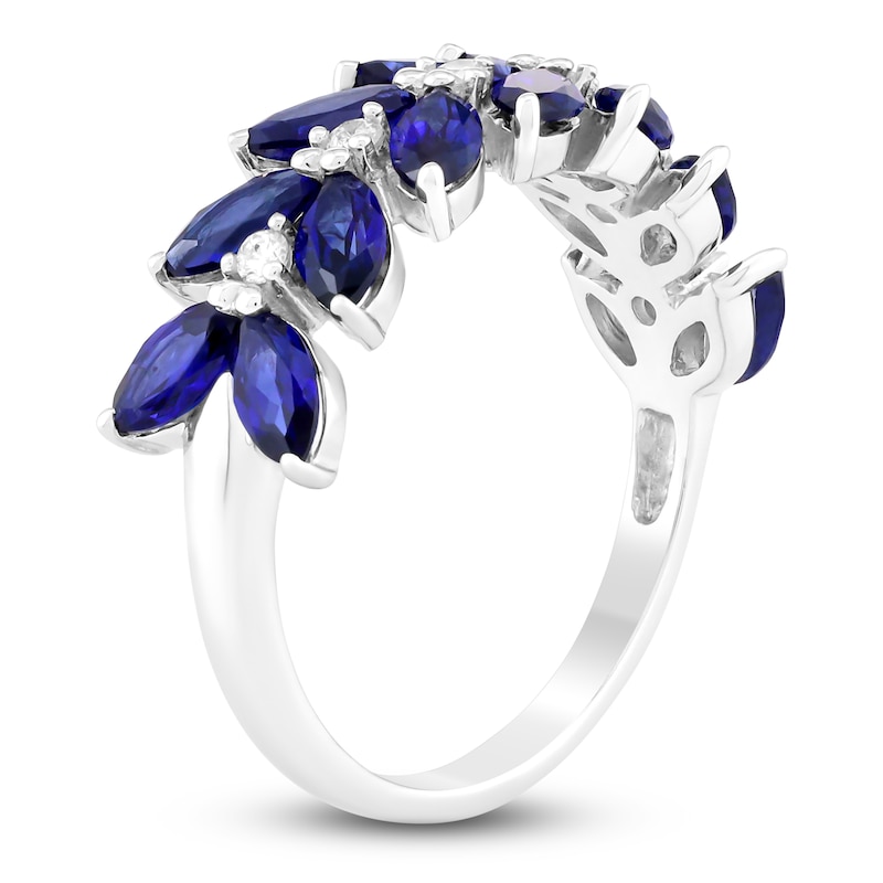 Main Image 2 of Marquise-Cut Blue Lab-Created Sapphire & Diamond Leaves Ring 1/10 ct tw 14K White Gold