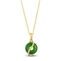 Le Vian Natural Jade & Diamond Ribbon Necklace 1/10 ct tw 14K Honey Gold 19"