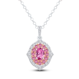 Kallati Oval-Cut Natural Pink Sapphire & Diamond Necklace 1/4 ct tw 14K White Gold 18"