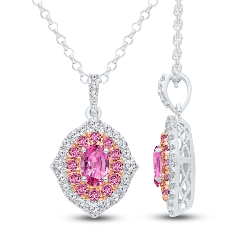 Main Image 2 of Kallati Oval-Cut Natural Pink Sapphire & Diamond Necklace 1/4 ct tw 14K White Gold 18"