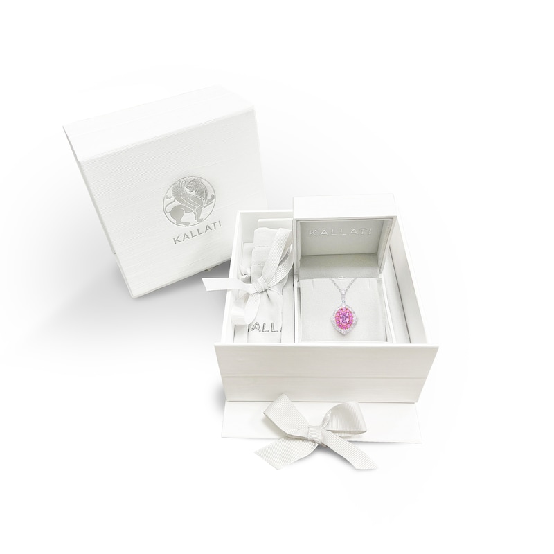 Main Image 6 of Kallati Oval-Cut Natural Pink Sapphire & Diamond Necklace 1/4 ct tw 14K White Gold 18"
