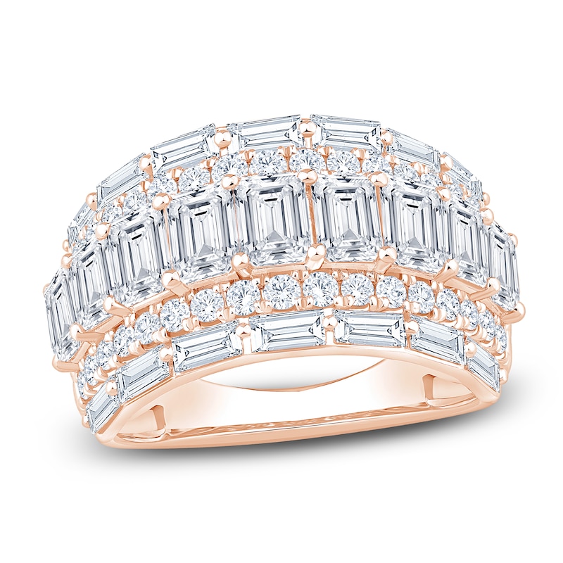 Main Image 1 of Round, Emerald & Baguette-Cut Lab-Grown Diamond Multi-Row Anniversary Ring 4 ct tw 14K Rose Gold