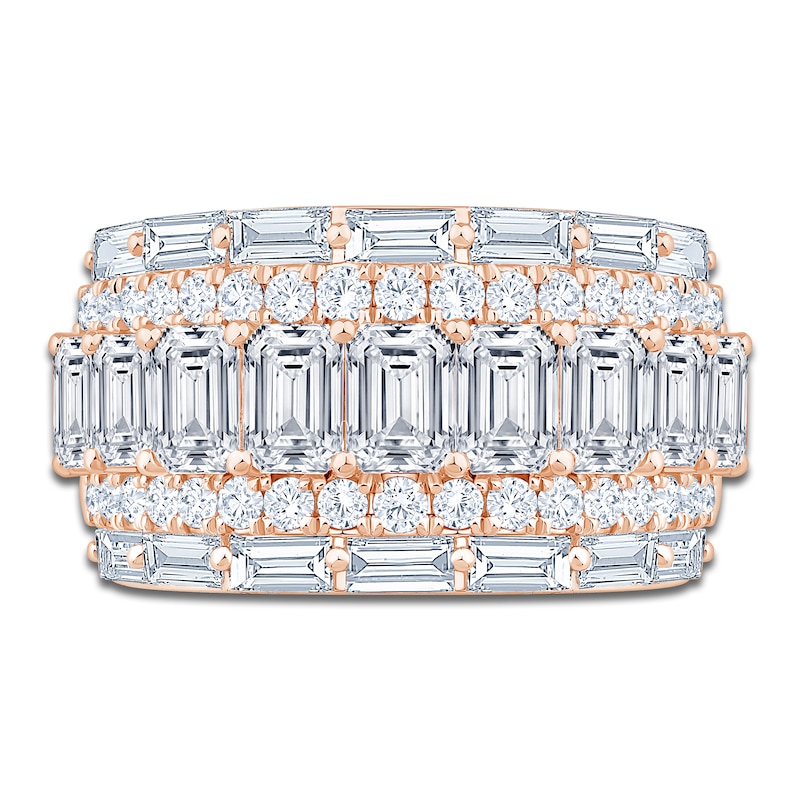 Main Image 3 of Round, Emerald & Baguette-Cut Lab-Grown Diamond Multi-Row Anniversary Ring 4 ct tw 14K Rose Gold