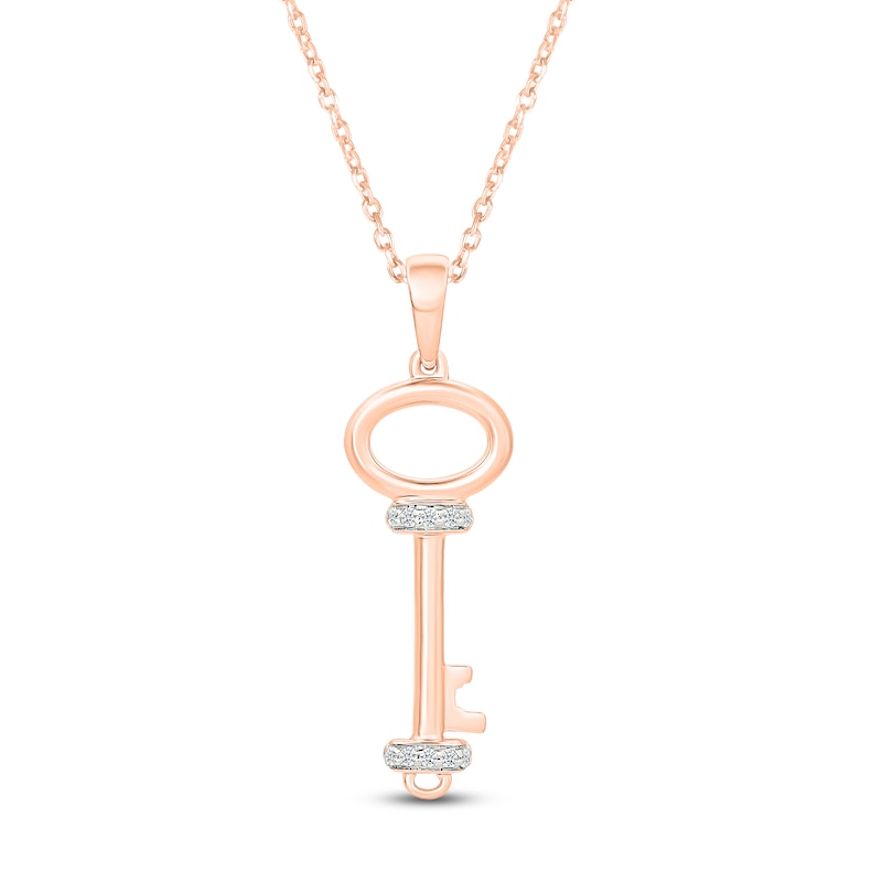 Main Image 1 of Diamond Key Necklace 1/20 ct tw 10K Rose Gold 18"