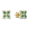 Thumbnail Image 3 of Pear-Shaped Natural Emerald & Diamond Flower Stud Earrings 1/4 ct tw 10K Yellow Gold