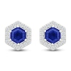 Thumbnail Image 1 of Hexagon-Cut Blue & White Lab-Created Sapphire Halo Stud Earrings Sterling Silver
