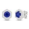 Thumbnail Image 2 of Hexagon-Cut Blue & White Lab-Created Sapphire Halo Stud Earrings Sterling Silver
