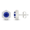 Thumbnail Image 3 of Hexagon-Cut Blue & White Lab-Created Sapphire Halo Stud Earrings Sterling Silver