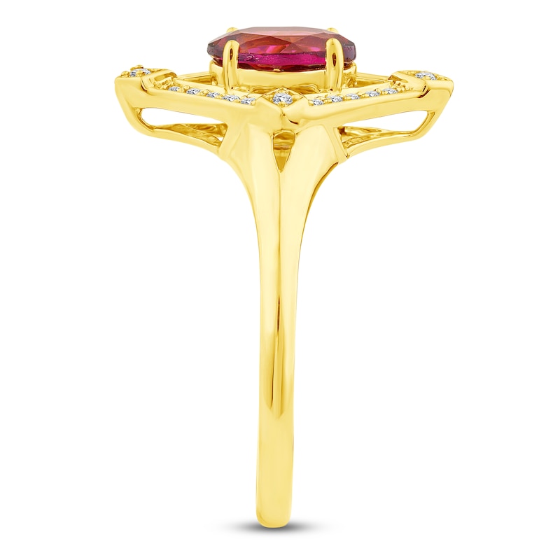 Main Image 3 of Oval-Cut Natural Brazilian Cruzeiro Pink Tourmaline & Diamond Frame Ring 1/10 ct tw 14K Yellow Gold