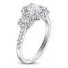 Thumbnail Image 2 of Certified Oval-Cut Diamond Three-Stone Halo Engagement Ring 1-3/8 ct tw 14K White Gold