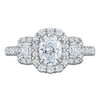 Thumbnail Image 3 of Certified Oval-Cut Diamond Three-Stone Halo Engagement Ring 1-3/8 ct tw 14K White Gold