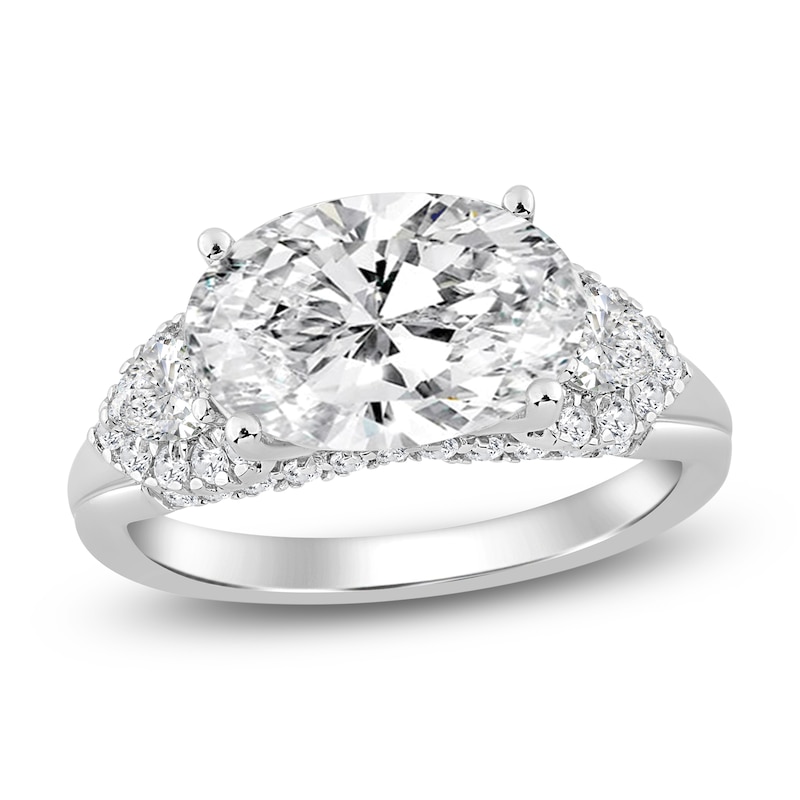 Main Image 1 of Oval-Cut Lab-Grown Diamond East-West Engagement Ring 3-3/4 ct tw 14K White Gold