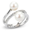 Thumbnail Image 1 of Cultured Pearl & White Lab-Created Sapphire Bypass Ring Sterling Silver