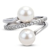 Thumbnail Image 3 of Cultured Pearl & White Lab-Created Sapphire Bypass Ring Sterling Silver