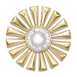 Men's Cultured Pearl & White Lab-Created Sapphire Sun Brooch 18K Yellow Gold-Plated Sterling Silver