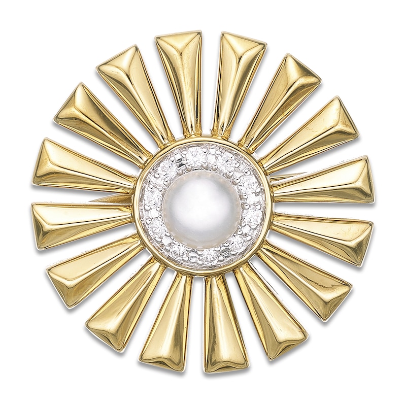 Main Image 1 of Men's Cultured Pearl & White Lab-Created Sapphire Sun Brooch 18K Yellow Gold-Plated Sterling Silver