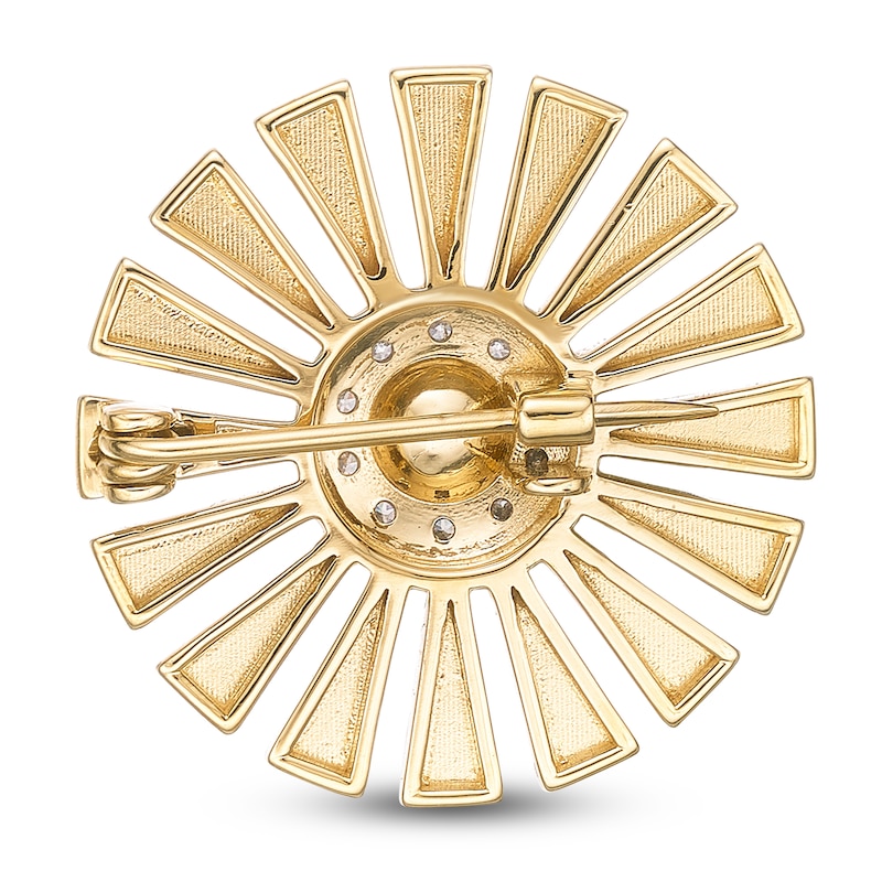 Main Image 2 of Men's Cultured Pearl & White Lab-Created Sapphire Sun Brooch 18K Yellow Gold-Plated Sterling Silver