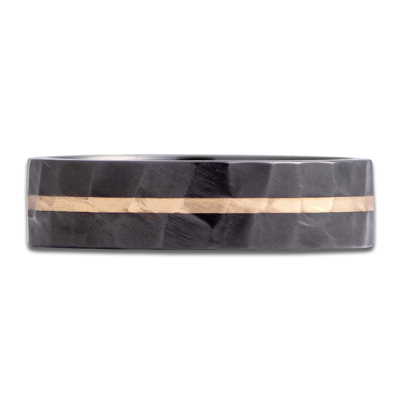 Main Image 3 of Men's Hammered Stripe Wedding Band Matte Black Zirconium & 14K Yellow Gold 6mm