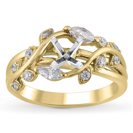 Chosen Certified Marquise & Round-Cut Diamond Leaves Bypass Engagement Ring Setting 3/8 ct tw 14K Yellow Gold