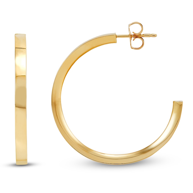 Main Image 1 of Square Tube Hoop Earrings 30mm Hollow 14K Yellow Gold