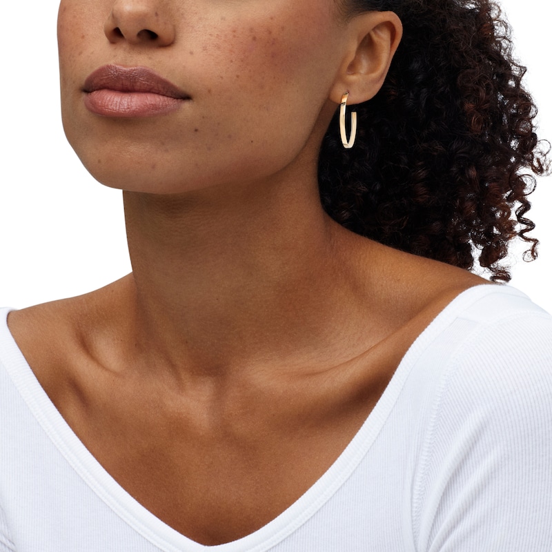 Main Image 4 of Square Tube Hoop Earrings 30mm Hollow 14K Yellow Gold