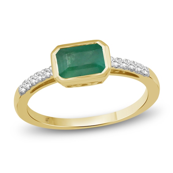Rectangle-Cut Emerald & Diamond Ring 1/10 ct tw 14K Yellow Gold