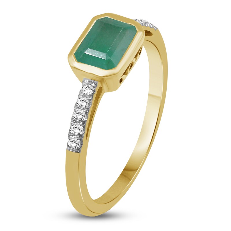 Main Image 2 of Emerald-Cut Emerald & Diamond Ring 1/10 ct tw 14K Yellow Gold