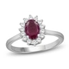 Thumbnail Image 1 of Oval-Cut Certified Natural Ruby & Diamond Starburst Halo Ring 1/5 ct tw 14K White Gold