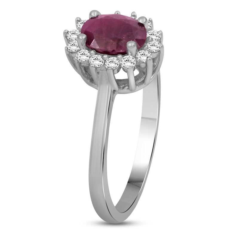 Main Image 2 of Oval-Cut Certified Natural Ruby & Diamond Starburst Halo Ring 1/5 ct tw 14K White Gold
