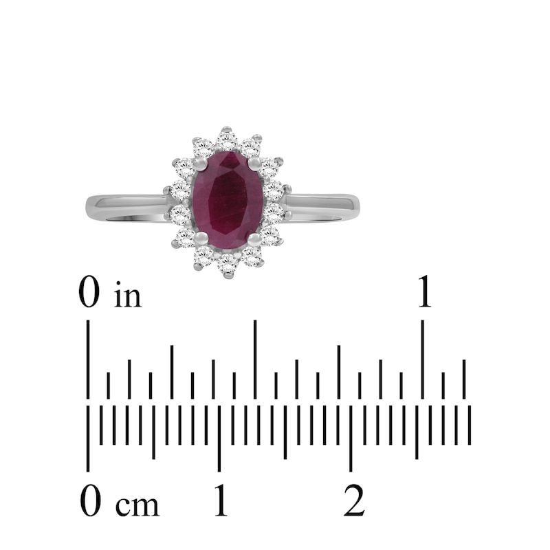 Main Image 3 of Oval-Cut Certified Natural Ruby & Diamond Starburst Halo Ring 1/5 ct tw 14K White Gold