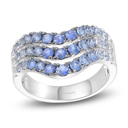 Le Vian Natural Denim Ombré and White Natural Sapphire Three-Row Ring 14K Vanilla Gold